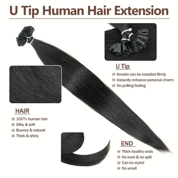 Extensions capillaires pré-collées sans couture U Tip Hot Fusion pour femmes