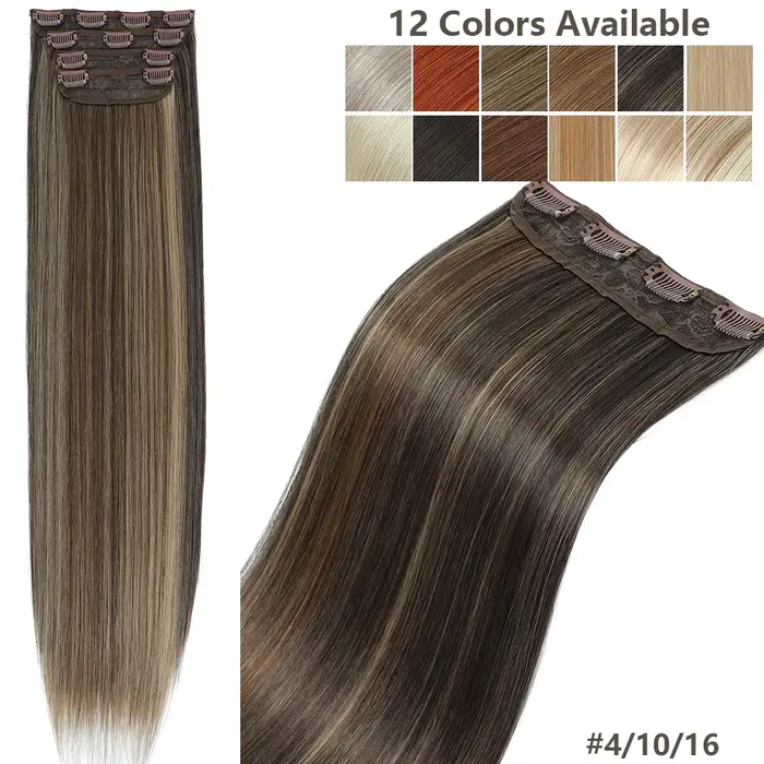Extensions de cheveux lisses blondes orange de 24 pouces avec clips, ombré marron6 # Highlight P27/613 # 4 pièces/paquet de cheveux synthétiques résistants à la chaleur