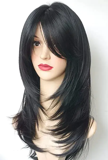QQXCAIW perruque naturelle longue ondulée pour femmes afro-américaines Cosplay noir résistant à la chaleur cheveux synthétiques perruques quotidiennes