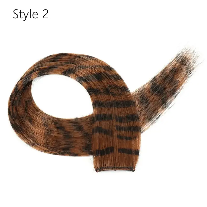 Extensions capillaires synthétiques colorées à clips imprimés à rayures, postiches lisses de 18 pouc