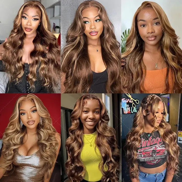 200% mise à niveau 4/27 Balayage Blonde mettre en évidence 13x6 dentelle avant perruque vague de cor