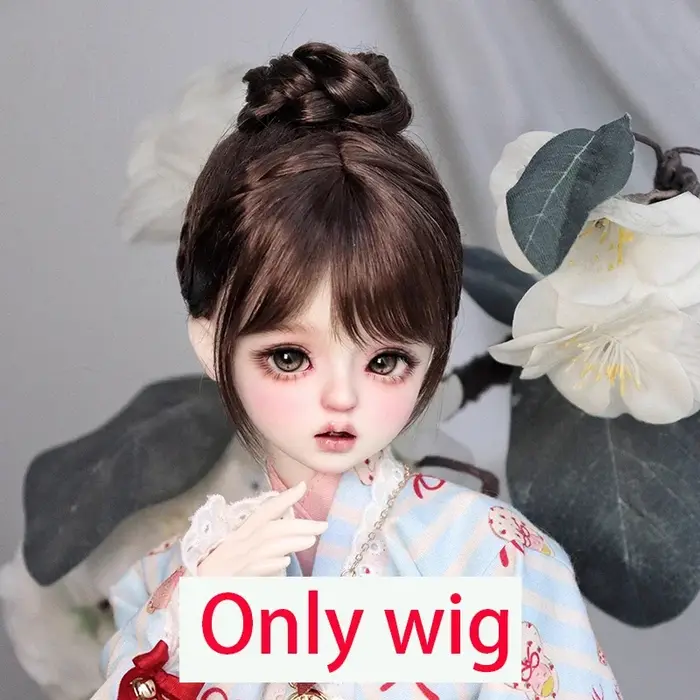 Awen Bjd perruque mélangée Mohair 1/6, 1/4, 1/3BJD frange mignonne chignon unique pour 30, 40, 60 cm