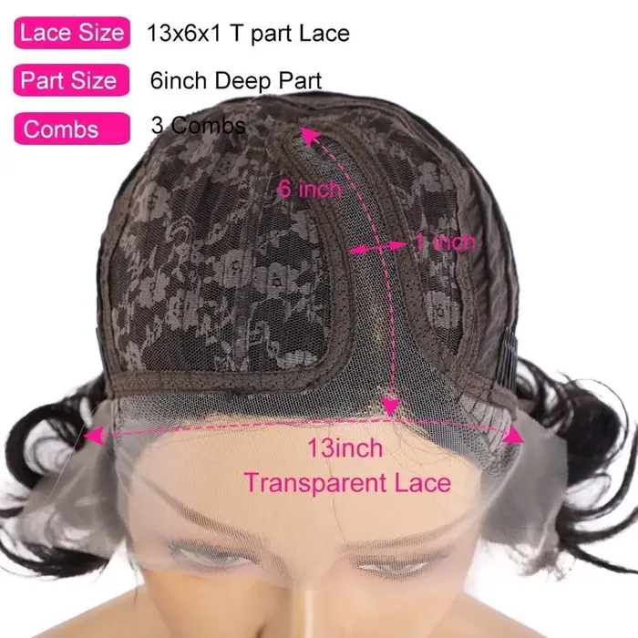 Perruque Lace Front Wig Body Wave brésilienne Remy naturelle, cheveux courts, 13x1 HD, pour femmes