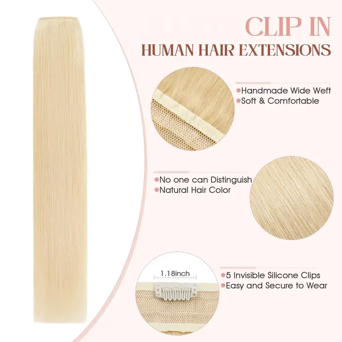 Extensions de cheveux naturels à clipser