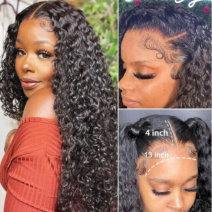 Perruque Brésilienne Naturelle Bouclée, Cheveux Deep Wave, 13x6 HD, 30 36 40 Pouces, Densité 250, po