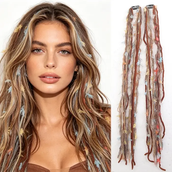 Extensions de cheveux tressés à la main de 24 pouces, 2 pièces, synthétiques, à clipser, avec clips 