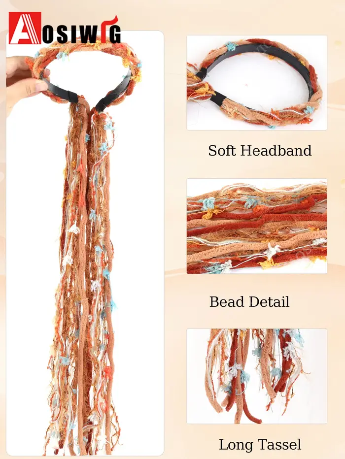 Extensions de cheveux synthétiques tressées à pampilles style bohème, couleur Maillard vintage, avec bandeau, pour femmes, accessoires capillaires pour festivals et vacances