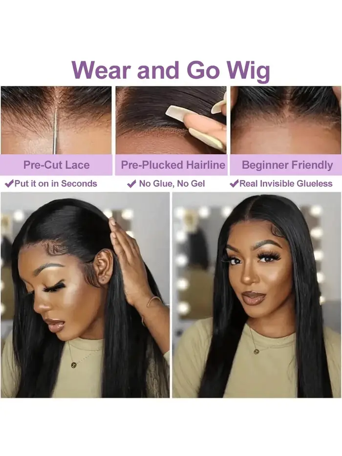 200% densité Wear and Go 5x5 perruque sans colle cheveux humains 40 pouces pré-coupé prêt à porter p