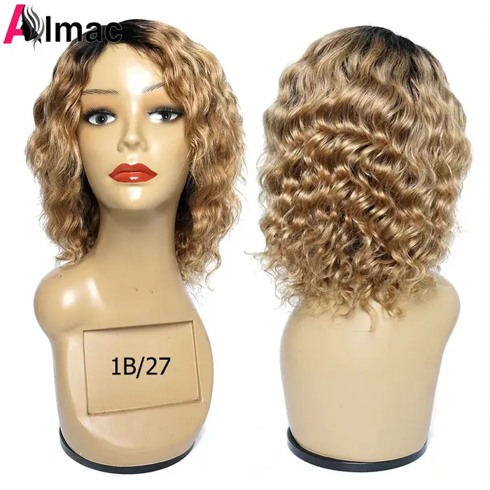 Perruques péruviennes naturelles, ondulées, couleur noire naturelle, ombré, blond miel, 1B 27/30, fa