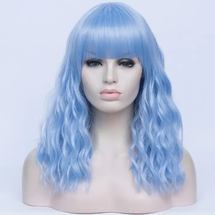 Perruque synthétique bleue longue et bouclée pour femmes