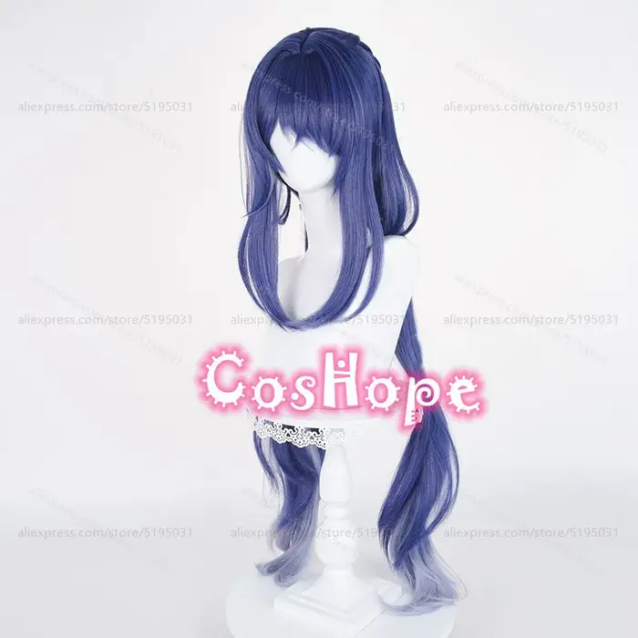 Lauma Cosplay perruque 100 cm longue bleu dégradé