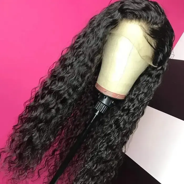 Perruque Lace Front Wig synthétique bouclée longue noire 13*3