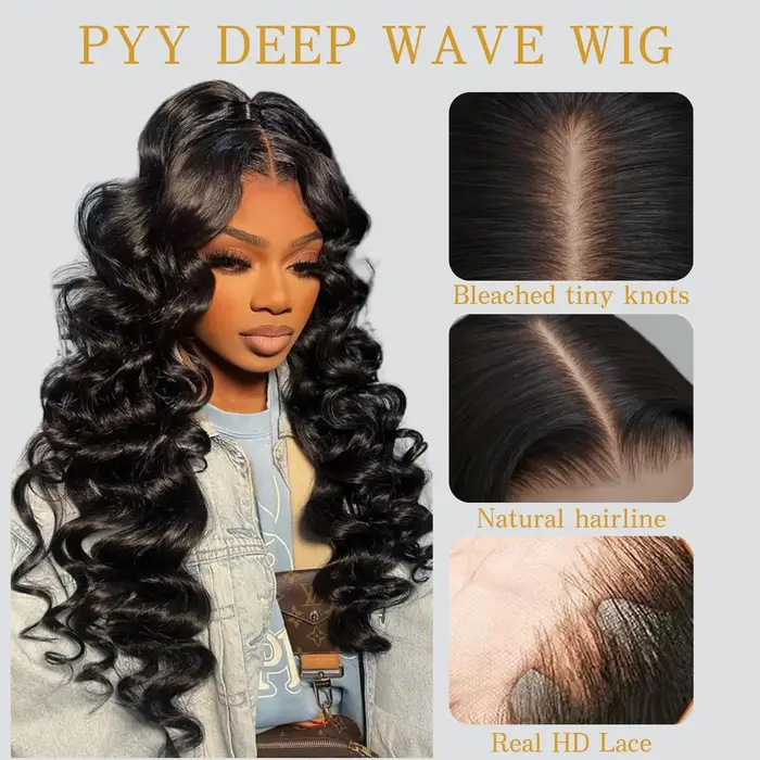 Perruques Lace Front HD Loose Deep Wave en Cheveux Humains Noirs Naturels Pré-Pluckées avec Baby Hai