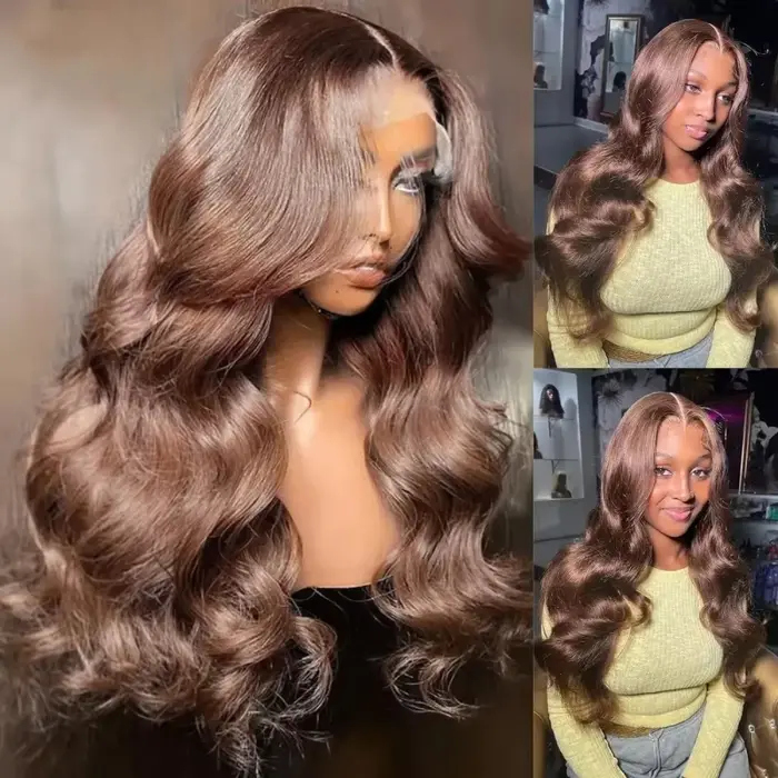 HD 200% 30 36 pouces chocolat brun vague de corps 13x6 dentelle avant perruques de cheveux humains 1