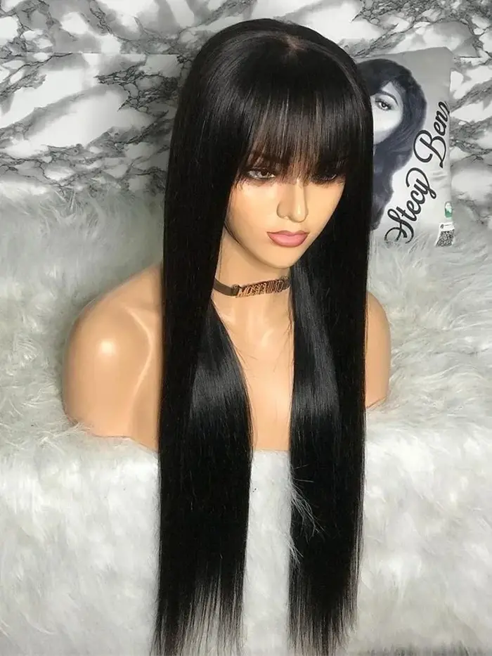 CORIIANA 30 34 pouces longue droite perruque de cheveux humains avec frange pour les femmes pas cher brésilien court