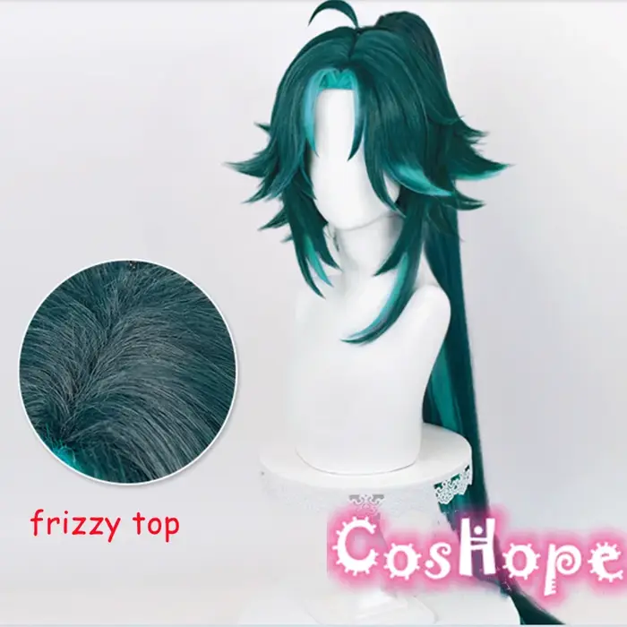Xiao Cosplay perruque cheveux longs 100 cm queue de cheval vert mixte