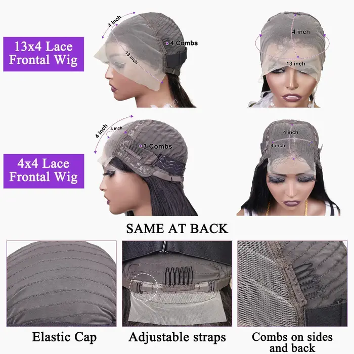 Perruques Lace Front 4x4 13x4 en cheveux humains lisses, perruque courte bob économique, perruques f