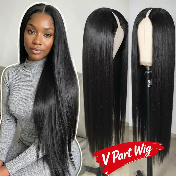 250% densité droite V partie perruque cheveux humains débutant amical 40 pouces sans colle V
