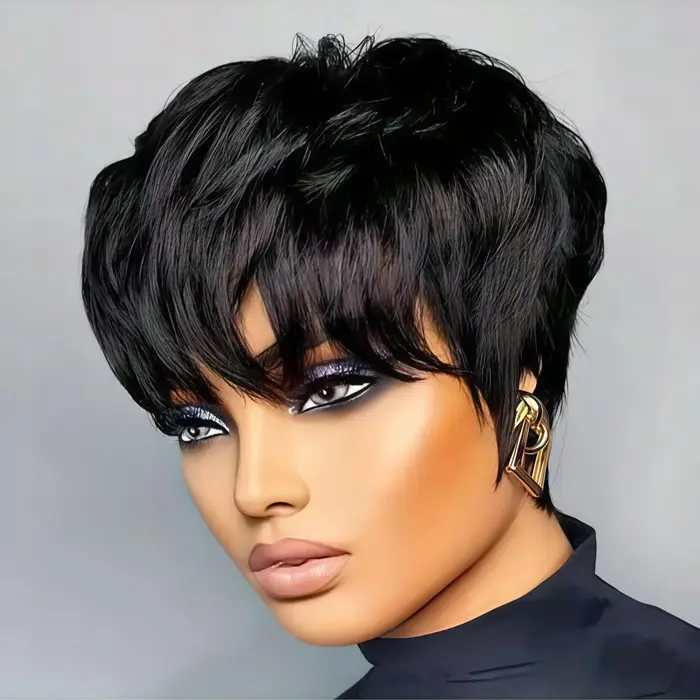 Perruque courte synthétique style bob, idéale pour les cheveux de type elfe, sans colle, design fron