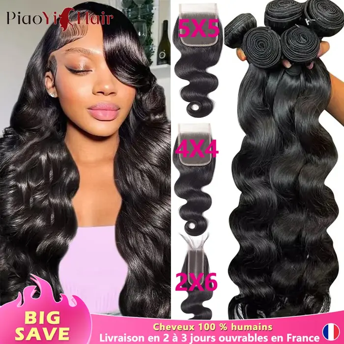 Body Wave tissage avec closure ,tissage cheveux humain,tissage livraison 3 à 5 jours,tissage bresili