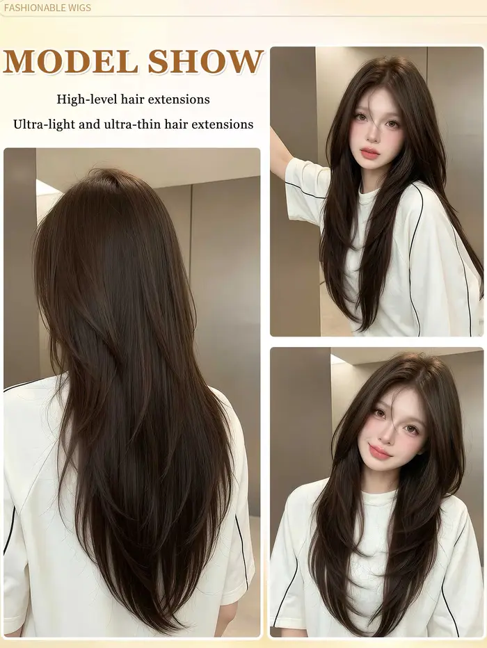Extensions de cheveux synthétiques AOSIQUEEN à boucles intérieures, ultra-fines et invisibles, pour femmes, en une seule pièce, longues et droites
