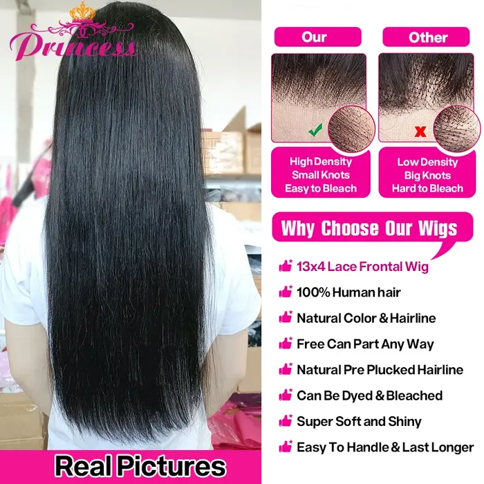 Princesse cheveux 13x6 13x4 HD dentelle frontale perruque pré-épilée sans colle