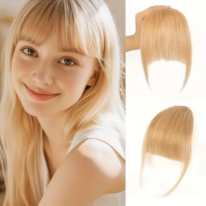 Frange de rideau vaporeux 100% cheveux humains, frange d'air française légère avec branches, extensions de cheveux à Clip pour femmes, couleur blonde