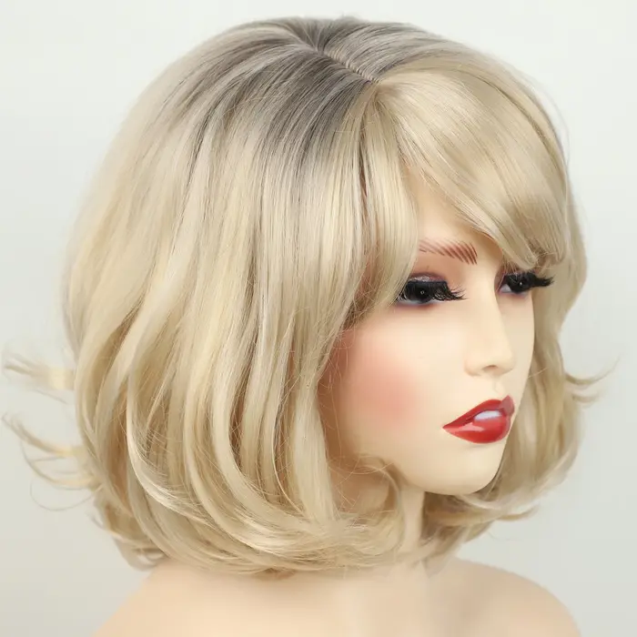 HANEROU – perruque synthétique courte ondulée Blonde naturelle ombrée bouffante pour femmes
