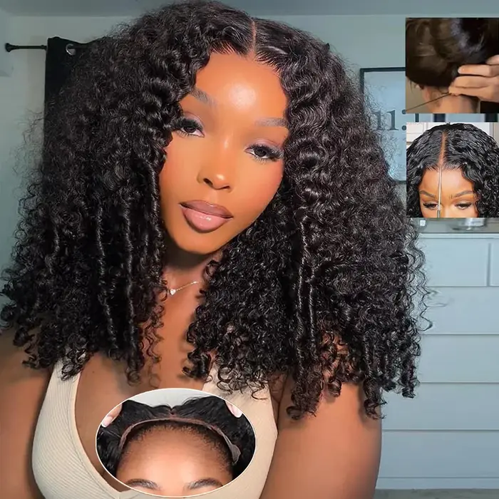 100% Double dessiné cheveux birmans bouclés sans colle dentelle fermeture perruques 250 densité rebondissant