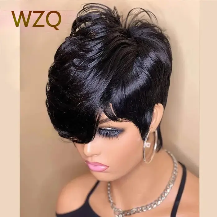 Perruque Bob courte coupe lutin perruques de cheveux humains droites pour les femmes couleur naturelle accessoires
