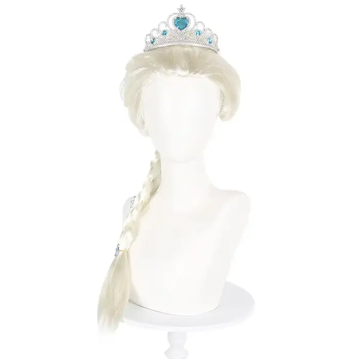 Ensemble de perruques tressées de 70cm de long avec couronne et baguette magique