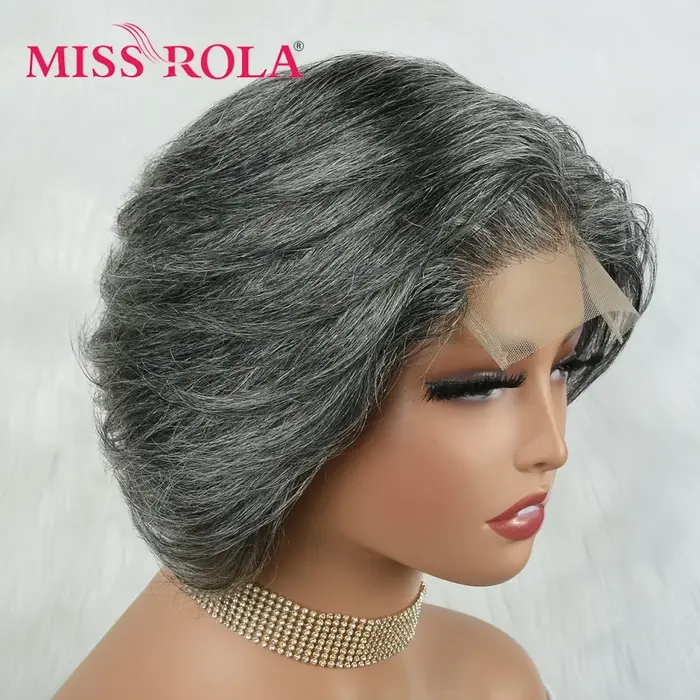 Miss Rola brésilien 4X4 dentelle avant perruques de cheveux humains reflets gris # 44 perruque