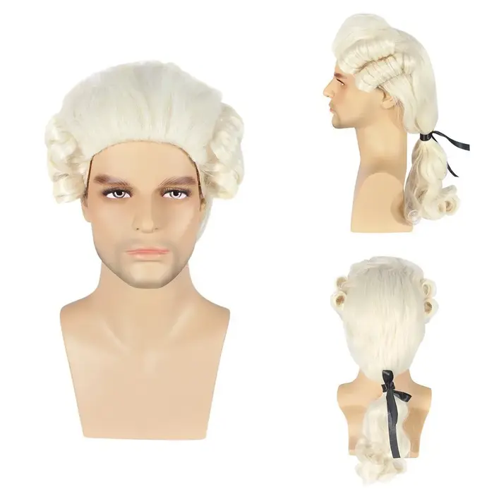 QQXCAIW cheveux synthétiques Colonial Cosplay perruque pour avocat gris noir blanc perruques longues