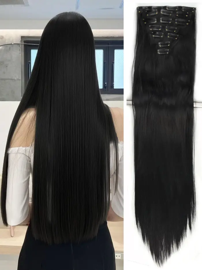 Extensions de cheveux synthétiques longues à clipser, 18-32 pouces, postiche droit, 16 clips, fibre