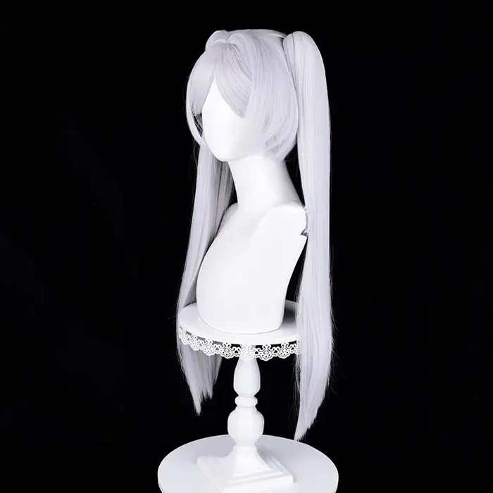 Anime Frieren Cosplay perruque argent blanc deux queues de cheval résistant à la chaleur perruques de cheveux synthétiques