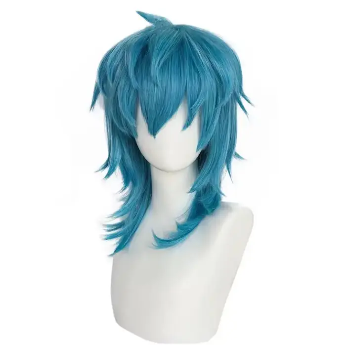 Sally Face – perruque synthétique mi-longue lisse bleue