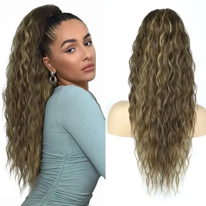 Extension de cheveux queue de cheval ondulée longue bouclée pour femmes cordon