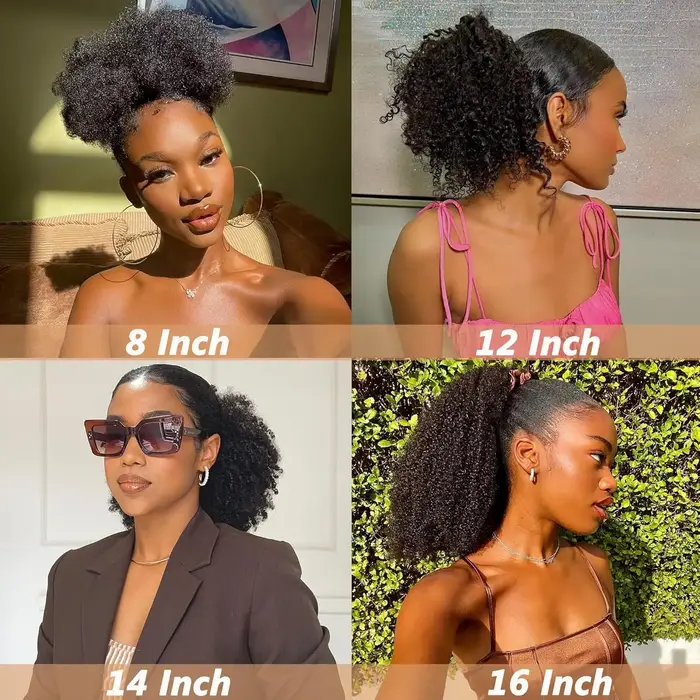 4B/4C cheveux humains queue de cheval cordon Afro crépus bouclés Remy Extensions 10-24 pouces Installation à clipser