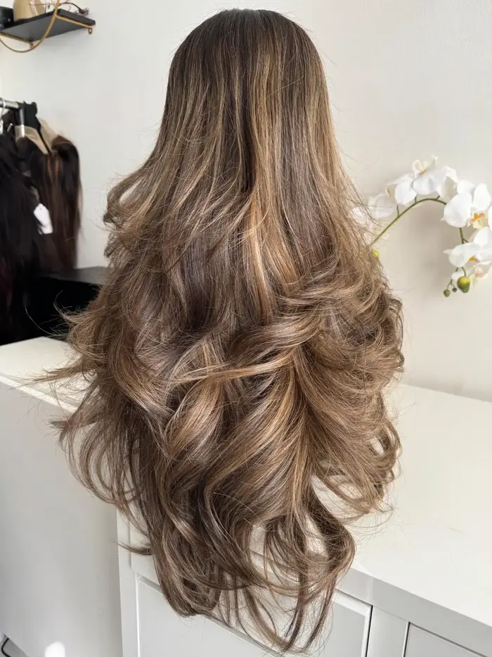 Top vente ombre racines brun foncé avec reflets blonds perruques sans colle cheveux synthétiques par