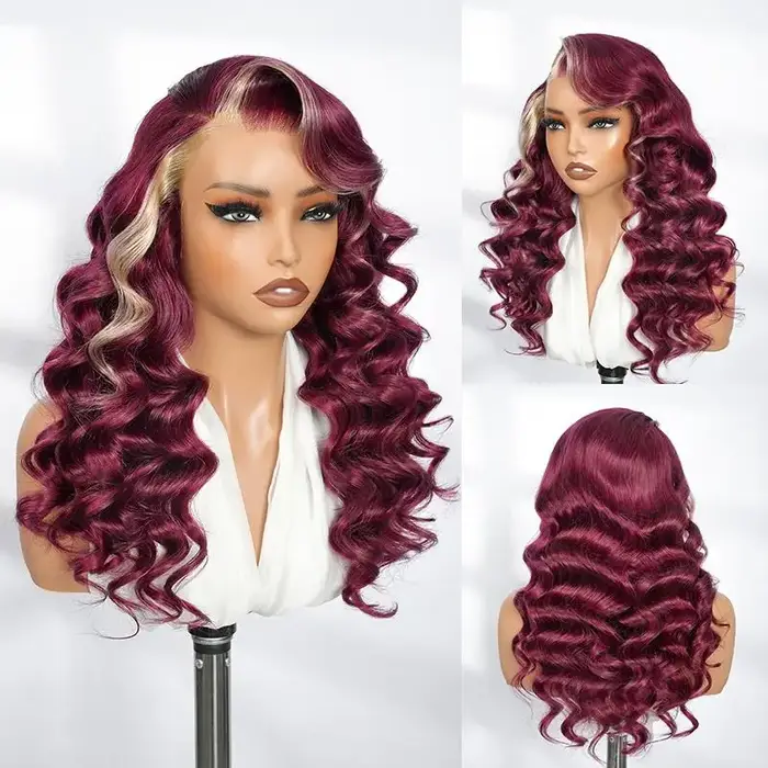 Alipearl cheveux partie latérale 13x4 bordeaux 99J perruque avec Blonde Ombre