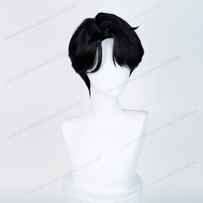 Saja Boys Jinu Cosplay perruque synthétique 28 cm court noir hommes cheveux Anime résistant à la chaleur perruques