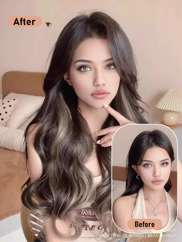 Synthétique 5 clips 50 cm extensions de cheveux colorées vague d'eau perruque rose