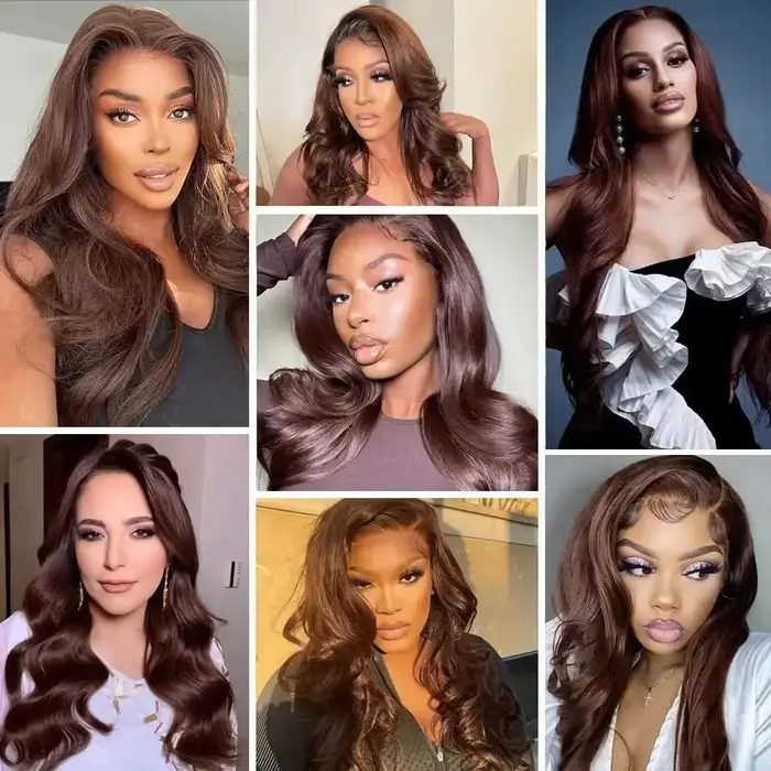 # 4 perruque de cheveux humains vague de corps brun chocolat 13x6 HD dentelle frontale perruques de 