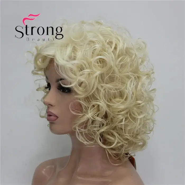 StrongBeauty – perruque synthétique courte Super bouclée et épaisse, blonde