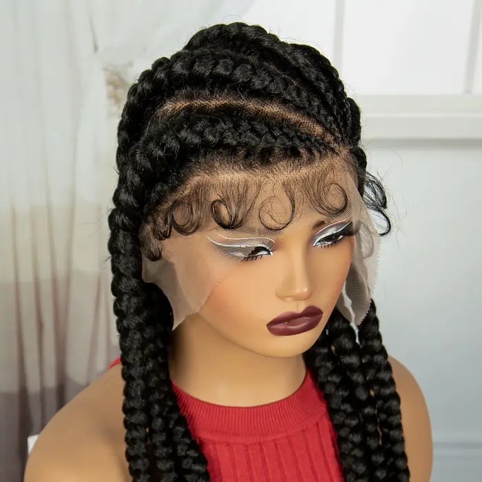 Perruques tressées synthétiques Cornrow avec cheveux de bébé, perruque tressée sans nœuds en dentell