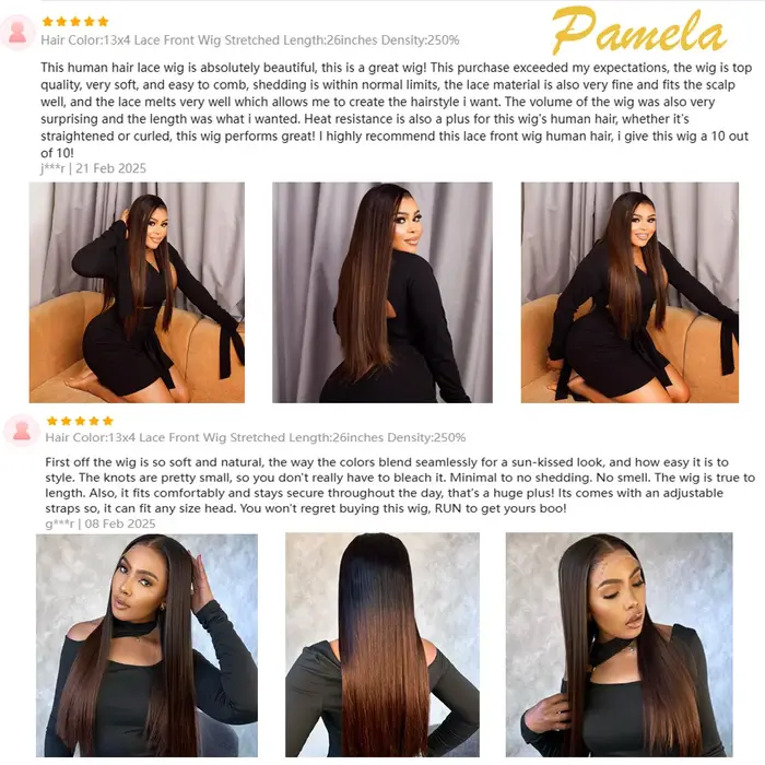 Perruque Lace Frontal Wig naturelle sans colle, cheveux lisses, ombré 1b/4 colorés, prêts à porter, 