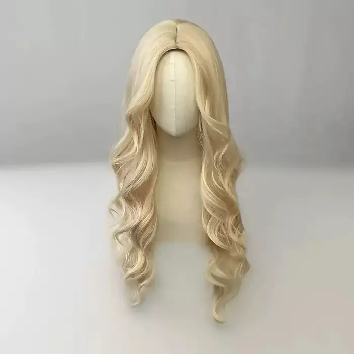 Perruque synthétique bouclée dorée pour cheveux longs bouclés pour fête