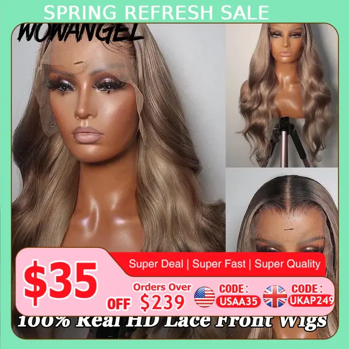 34inch Ash Blonde Body Wave Real HD Lace Front Perruque de cheveux humains Melt Skins 13x6 Full Lace