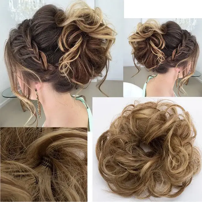S-noilite bande élastique synthétique avec cheveux bouclés Chignon cheveux femmes cordon queue de ch