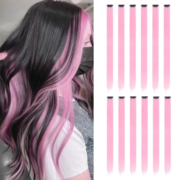 22 pouces 12 pièces/paquet couleur fête synthétique pince dans les Extensions de cheveux pour les fi